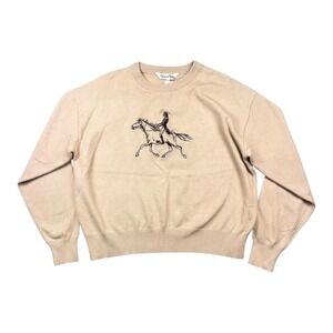 Embroidered Equestrian Horse Knit Sweater Beige Medium NWT